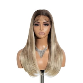 Lace Front Wig Straight Baby Hair Bob Synthetic 22 Inch Dark Root Platinum Blonde Wigs