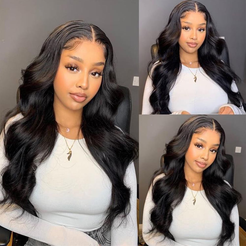 Lace Front Wigs Human Hair Body Wave 4x4 Lace Closure Wigs Glueless Human Hair Wigs for Black Women Brazilian Virgin Hair Pre Plucked with Baby Hair Natural Black(20 Inch)