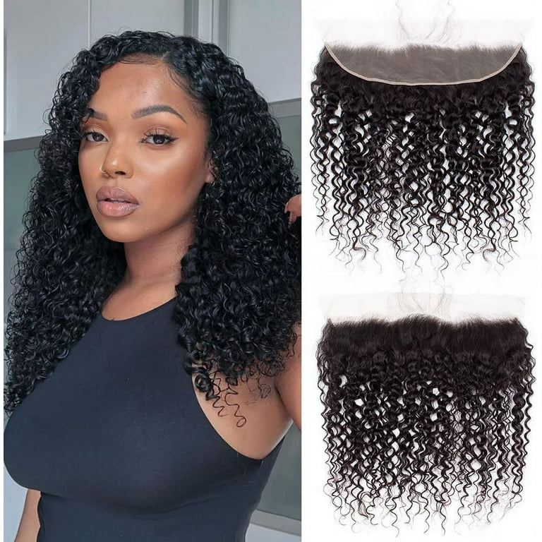 Lace Frontal Closure 13x4 Ear to Ear HD Lace Frontal Deep Curly Brazilian  Virgin Human Hair Extensions Frontal Bleached Knots Pre Plucked With Baby  Hair Natural Color 14 Inch 