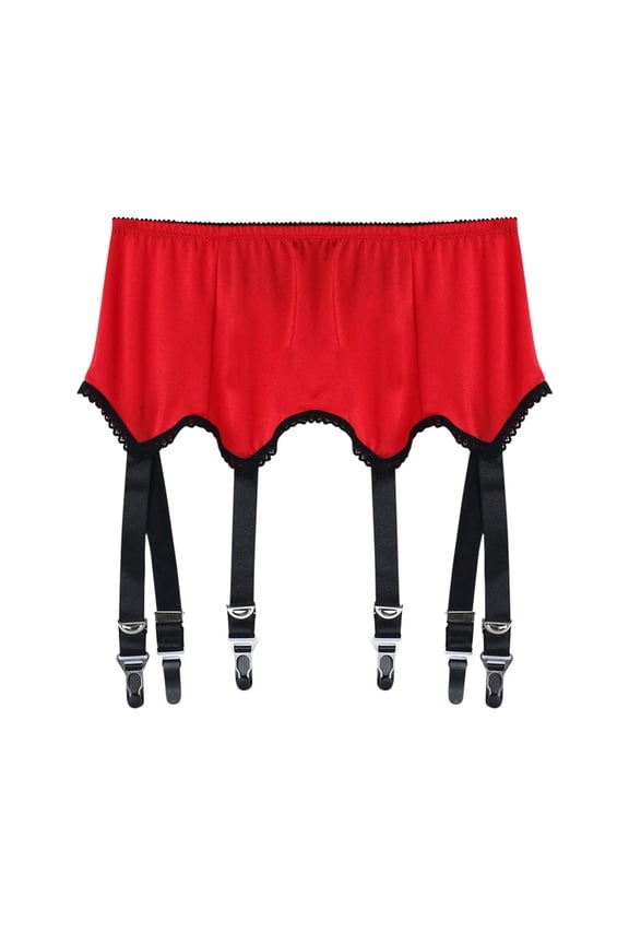 Lace Garter Belt,Multi Strap Suspender,Metal Clip Hosiery Belt,Lace Garter Belt With Multiple Adjustable Straps And Metal Clips Comfortable Waist for Matching Thigh High Stockings,Red,XL