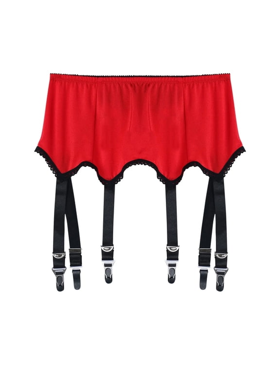 Lace Garter Belt,Multi Strap Suspender,Metal Clip Hosiery Belt,Lace Garter Belt With Multiple Adjustable Straps And Metal Clips Comfortable Waist for Matching Thigh High Stockings,Red,XXL