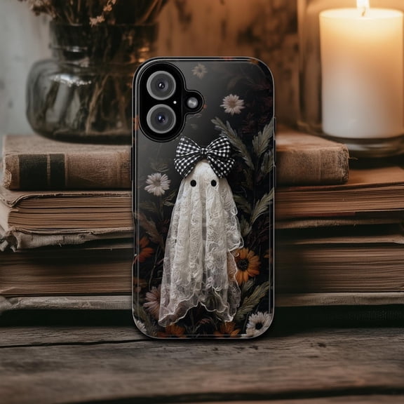 Lace Ghost Tough Phone Case, Lace Coquette Design, Girly Ghoul Art, Halloween Protective Covers - iPhone, Pixel & Galaxy