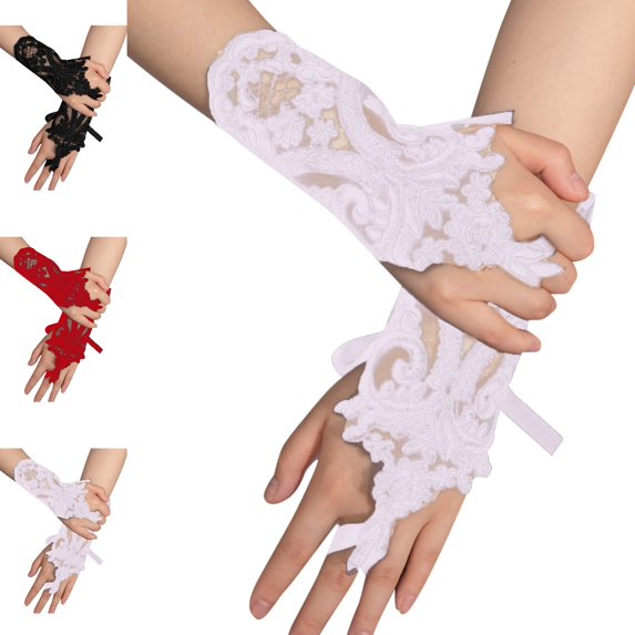 GPOECD Lace Gloves Carnival Short Embroidered Fingerless Tea Party Opera Prom Masquerade Evening Dress Mittens