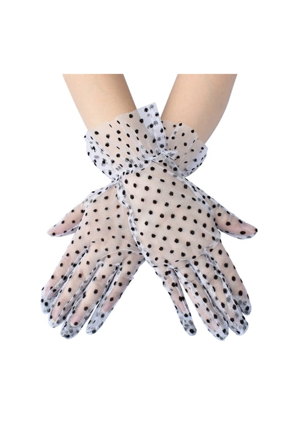 Lace Gloves for Women Mesh Polka Dot Gloves Short Lace Glove Floral Elegant Courtesy Lace Glove Lightweight Tea Party Lace Glove Wedding Gloves Under $6
