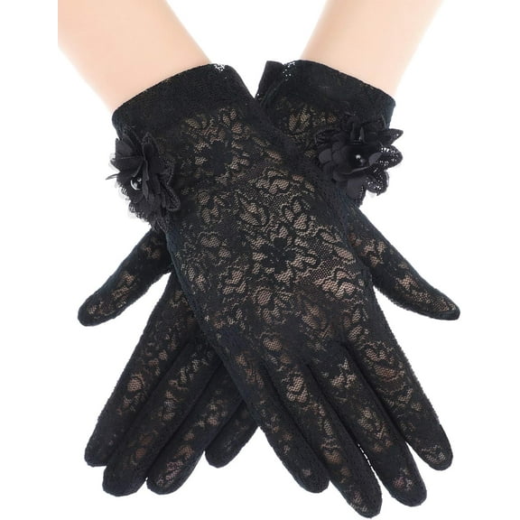 Lace Gloves Women Short Fingerless Floral Gloves for Tea Party Wedding Halloween