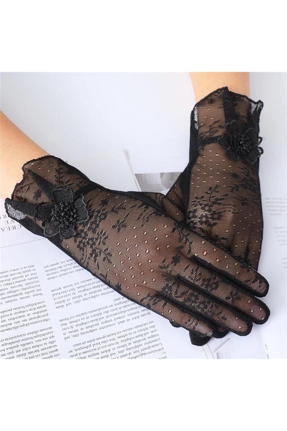Lace Gloves for Women Tea Party Short Lace Gloves Courtesy Dressy for Role Play Fingerless Floral Gloves for Bridal Prom Wedding Dinner Party Evening Fingerless Gym Gloves Black One Size