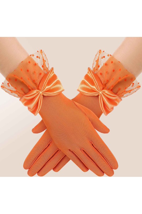 Lace Gloves for Women - Bow Short Prom Gloves Evening Elegant Accessories