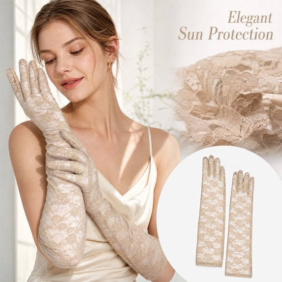 Lace Gloves for Women, Tea Party Long Elegant Opera Lace Gloves Costume Floral Pattern Arm Elbow Length