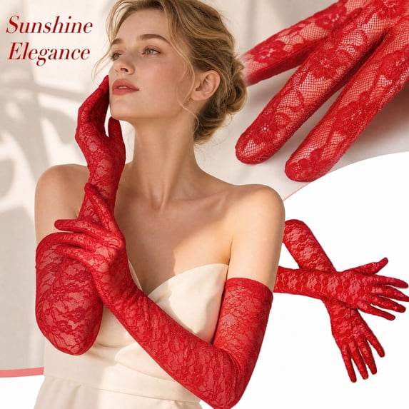 Lace Gloves for Women, Tea Party Long Elegant Opera Lace Gloves Costume Floral Pattern Arm Elbow Length