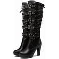 thumbnail image 1 of Lace Goth Knee High Boots for Womens Fashion Buckle Block Heel Lace Up Knee Boots for Nightclub Punk Platform Back Zipper Riding Combat Booties, 1 of 6