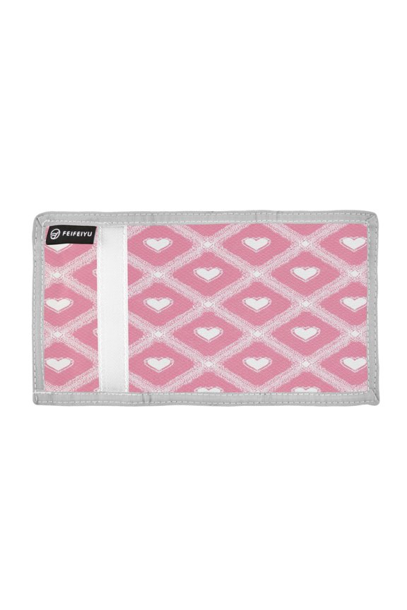 Lace Grid with Hearts Valentine Trifold Wallets Card Holders Coin Pockets with Lanyards Portable Unisex