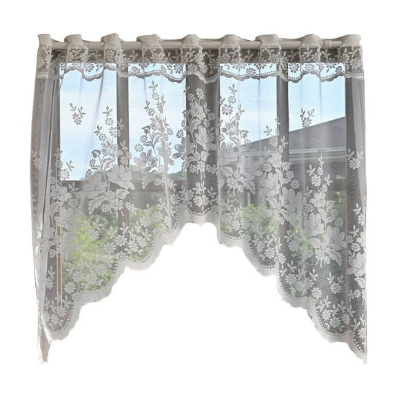 Lace Half Curtain with Rod Cover, Sheer Window Shade for Kitchen Bathroom Living Room Bedroom Doorway, Elegant Translucent Design Easy to Install and Washable