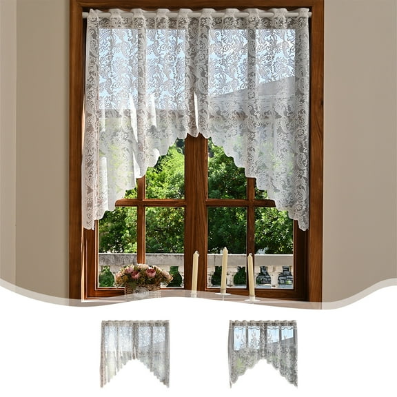 Lace Half Curtain Shade | White Sheer Nylon Spandex | Rod Pocket Design | Translucent Filtering | Easy Install Washable | 63x39 in for Window Door Balcony Partition