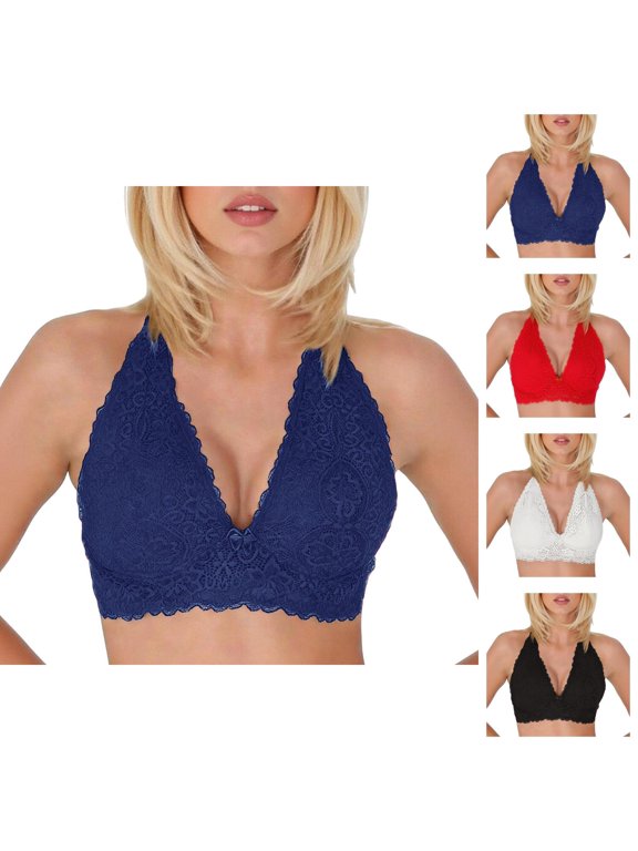 Lace Halter Bras for Women Deep V Neck Backless Side Support Lifting Wireless Push Up Bra