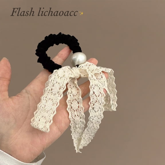 Lace Headband Palace Style Ribbon Bow Hair Loose Feeling Large Intestine Circle Low Ponytail Leather Band