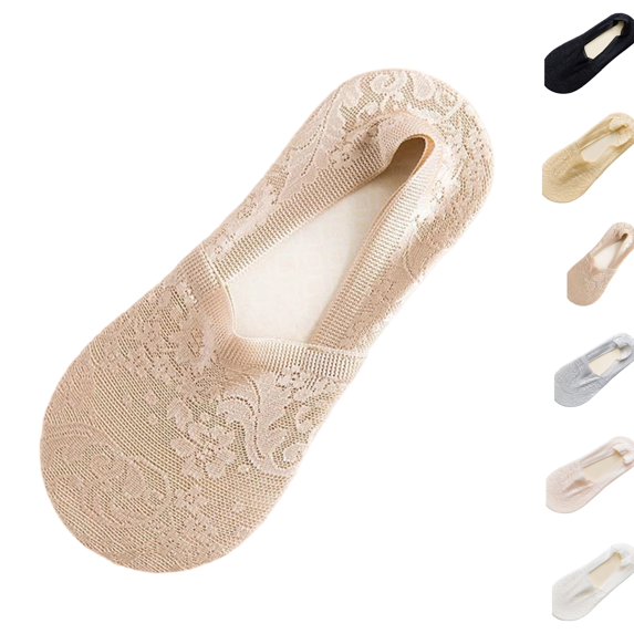 Lace Hollow Out Invisible No Show Socks Breathable Thin Non Slip Hidden Liner Socks Elegant Soft Boat Socks For Flats Loafers Daily Matching Khaki
