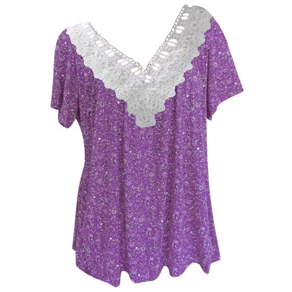 Lace Hollow T Shirts for Women Breathable Bat Sleeve V Neck Tee Loose Casual Summer Top