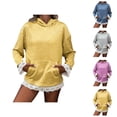 thumbnail image 1 of Lace Hoodies for Women 2025 Fall Winter Long Sleeve Cute Lace Trim Hooded Sweatshirt with Pockets Pullover Tops, 1 of 6