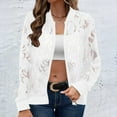thumbnail image 1 of Lace Jackets for Women Hollow Out Full Zipper Long Sleeve Bomber Coats Ladies Trendy Solid Breathable Outerwear Jacket Fall, 1 of 7