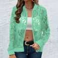 thumbnail image 1 of Lace Jackets for Women Hollow Out Full Zipper Long Sleeve Bomber Coats Ladies Trendy Solid Breathable Outerwear Jacket Fall, 1 of 7