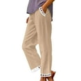thumbnail image 1 of Lace Linen Pants Women Palazzo Pants Casual Flowy Pants Wide Leg Summer Beach Trousers with Pockets Khaki L, 1 of 8