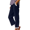 thumbnail image 1 of Lace Linen Pants Women Palazzo Pants Casual Flowy Pants Wide Leg Summer Beach Trousers with Pockets Navy L, 1 of 8
