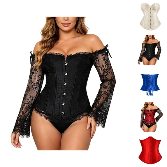 Lace Long Sleeve Corset Bodysuit Shapewear Control Shoulder Stage Performance