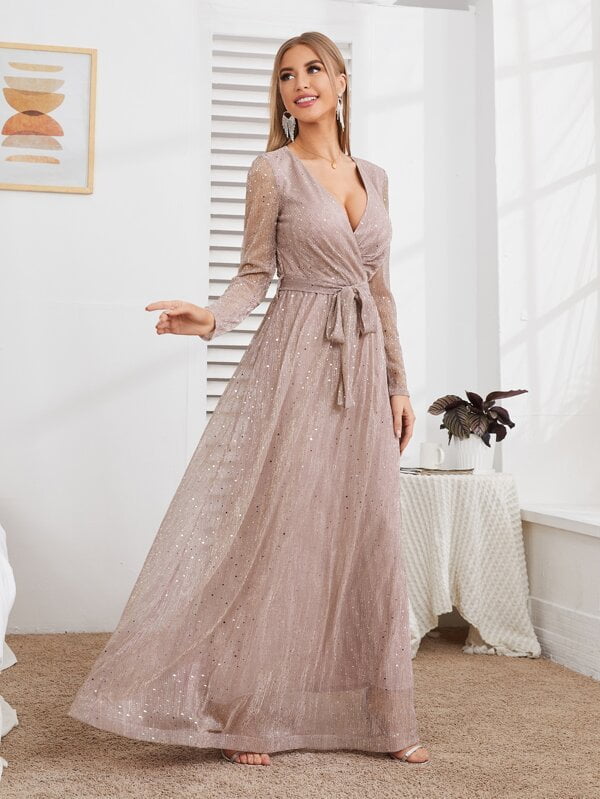 truworths evening dresses Plus Size Sequin Bodice Evening Dress with Three Quarter Sleeves main image 0