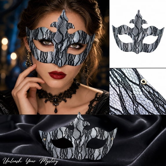 Lace Masquerade Mask for Women 7 Inch Silver Venetian Masquerade Masks Halloween Accessory for Masquerade Party Mardi Gras Themed Event, 1 Pack