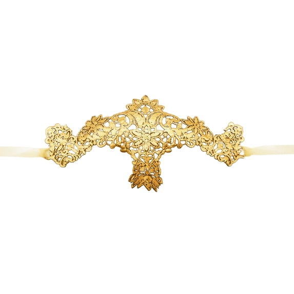 Lace Masquerade Mask for Women 8 Inch Floral Filigree Lace Eye Mask for Halloween Party Golden Lace Accessory, 1 Pack