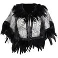thumbnail image 1 of Lace Mesh Feather Cape Shawl, Black Gothic Shoulder Wrap, 192x45cm, 1 of 7