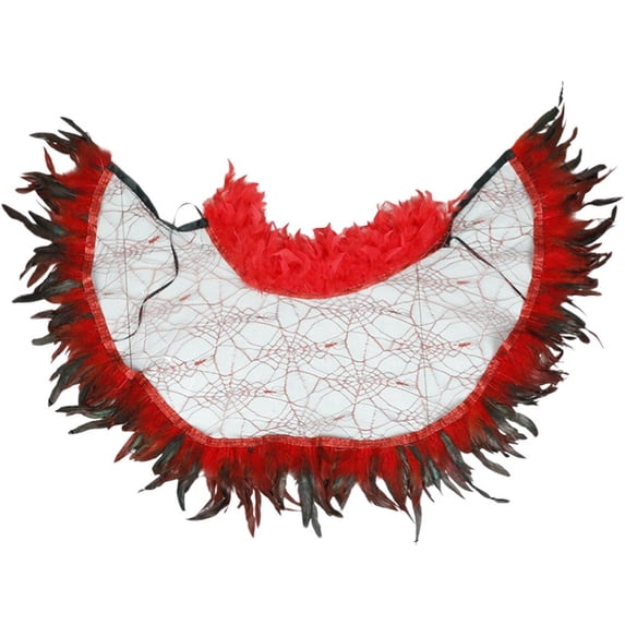 Lace Mesh Feather Cape Shawl, Red Gothic Shoulder Wrap, 192x46cm