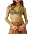 thumbnail image 1 of Lace Mesh Sheer Long Sleeve Tops for Women Layering Floral Embroidery See Through Tee Fitted Tight T Shirts Blouses Green L, 1 of 8