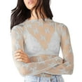 thumbnail image 1 of Lace Mesh Sheer Long Sleeve Tops for Women Layering Floral Embroidery See Through Tee Fitted Tight T Shirts Blouses Grey L, 1 of 7