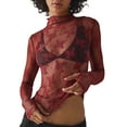 thumbnail image 1 of Lace Mesh Sheer Long Sleeve Tops for Women Layering Floral Embroidery See Through Tee Fitted Tight T Shirts Blouses M, 1 of 6