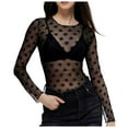 thumbnail image 1 of Lace Mesh Sheer Long Sleeve Tops for Women See Through Tee Clubwear Fitted Tight T Shirts Blouses Black XL, 1 of 7