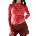 thumbnail image 1 of Lace Mesh Top for Women Long Sleeve Crew Neck Sheer Blouse See Through Floral Lace Tops, 2025, 1 of 5