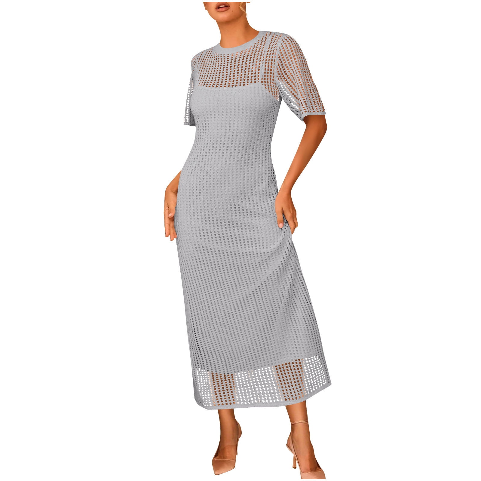knee length dresses for ladies Women's Haven Flared Folded Collar Cotton Lace Midi Dress Xs/S/M/L Grey Mean Blvd, Xs / Grey