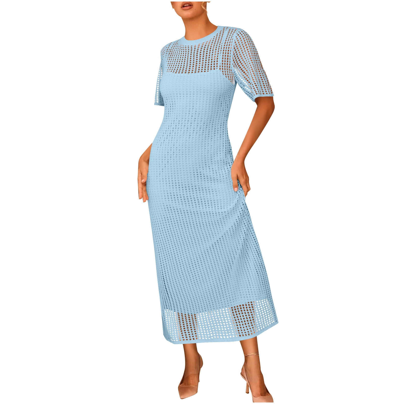 CGMDTZ Lace Midi Dress for Women Short Sleeve Modest Elegant Dress Summer Wedding Guest Church Formal Dresses Lace Midi Dress for Women Short Sleeve Modest Elegant Dress Summer Wedding  Guest Church Formal Dresses - Walmart.com
