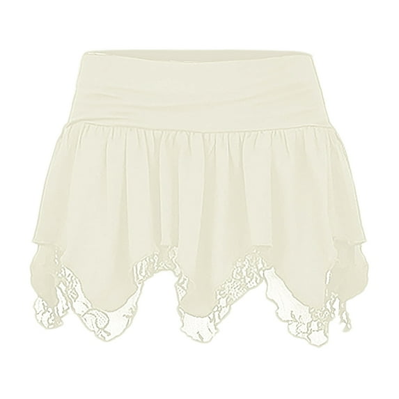 Lace Mini Skirt Women Ruffle Layered Low Waist Pleated Short Skirt Flowy Lace Mini Skirt Party Streetwear