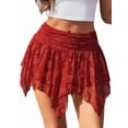 thumbnail image 1 of Lace Mini Skirts for Women Flowy Skirt Boho Layered Asymmetrical Short Skirt Deep Red XXL, 1 of 6