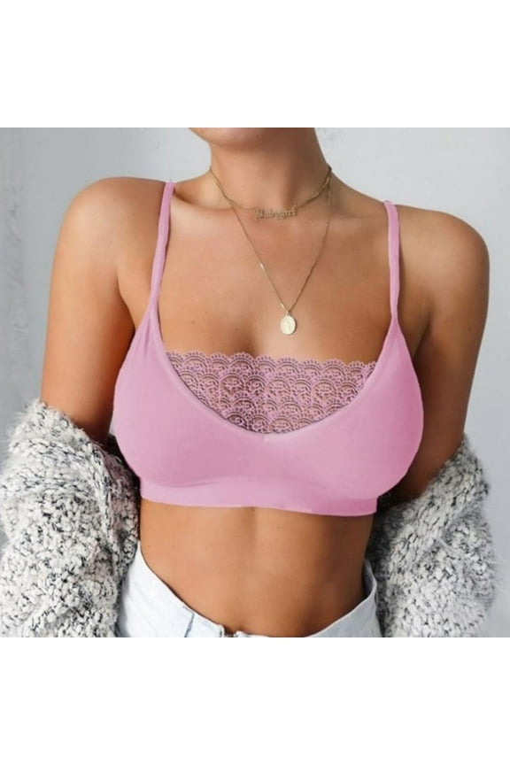 Lace Neckline Spaghetti Straps Camisoles Wireless Lightly Lined Bras Plus Size S to 5XL