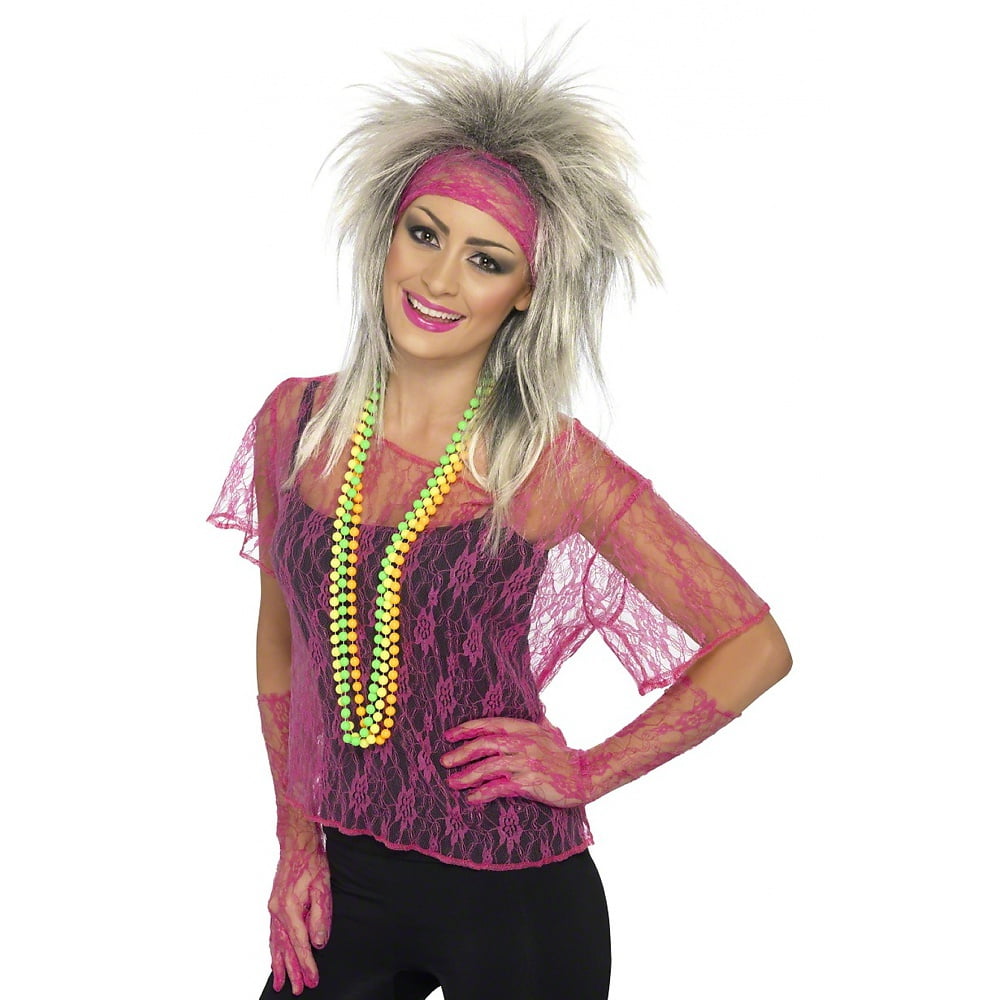 Lace Net Vest Gloves & Headband Adult Pink Lace Net Vest Gloves & Headband Adult Pink