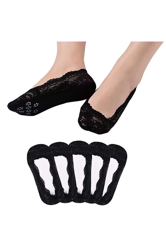 Lace No Show Socks Women, 5 Pairs Low Cut Liner Socks Casual Non Slip, Breathable Moisture Wicking, Invisible Under Shoes for Daily Wear