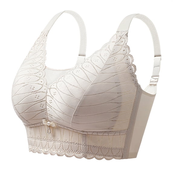 Lace No Underwire Bras for Women Comfort Stretchy Push up Tank Top Bra Full Coverage Supportive Minimizer Breathable Bralette, Beige