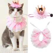 Lace Outfit for Cats and Small Dogs Birthday Party, Cat Princess Costumes Cat Crown Hat & Lace Bandana Scarf Set, Puppy Party Hat for Small Dogs & Cats