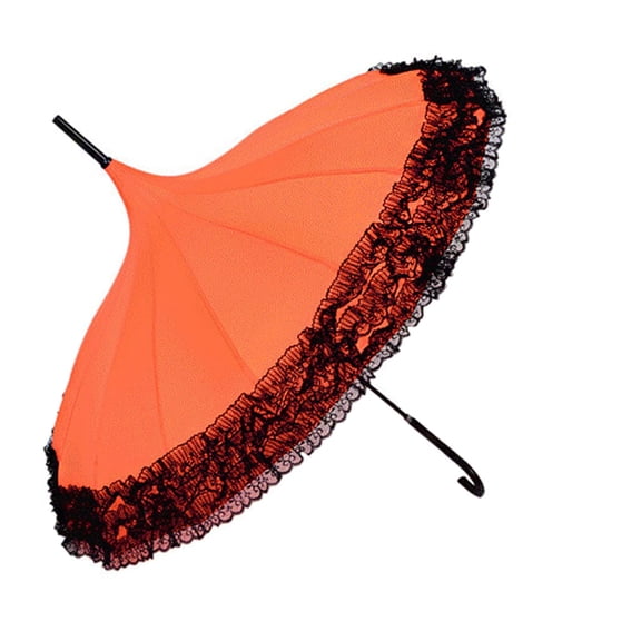 Lace Pagoda Umbrella, Windproof Sunshade Umbrella with Curved Handle for Brides, Weddings, Outdoor Parties & Photos – Orange