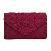 Premium Lace Paisley Floral Fabric Satin Envelope Flap Clutch Evening Bag
