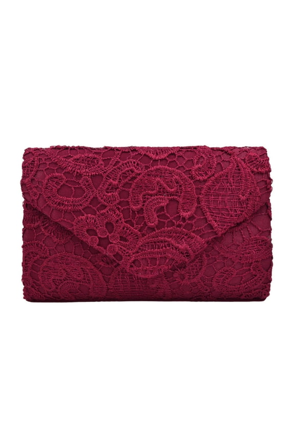 Premium Lace Paisley Floral Fabric Satin Envelope Flap Clutch Evening Bag