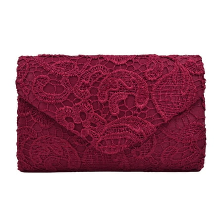 Lace Paisley Floral Fabric Satin Envelope Flap Clutch Evening Bag